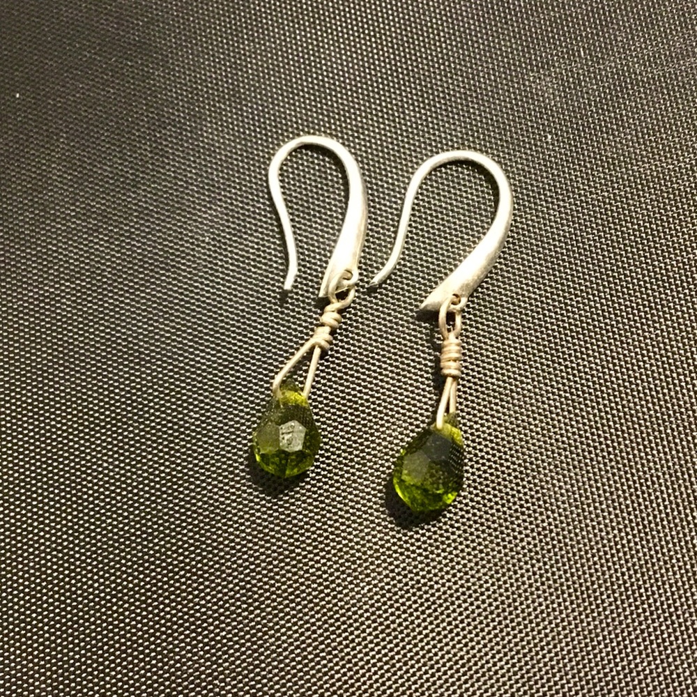 Green crystal drops with sterling silver hooks